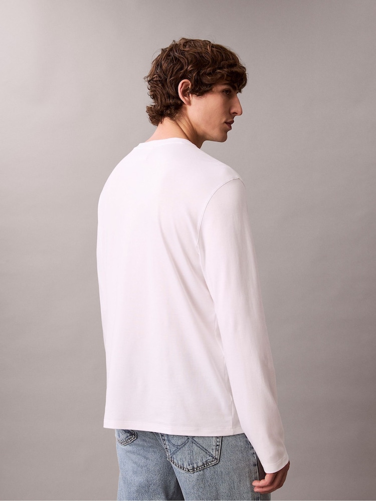 Calvin Klein White Supima Cotton Interlock Long Sleeve T-Shirt - Image 2 of 5