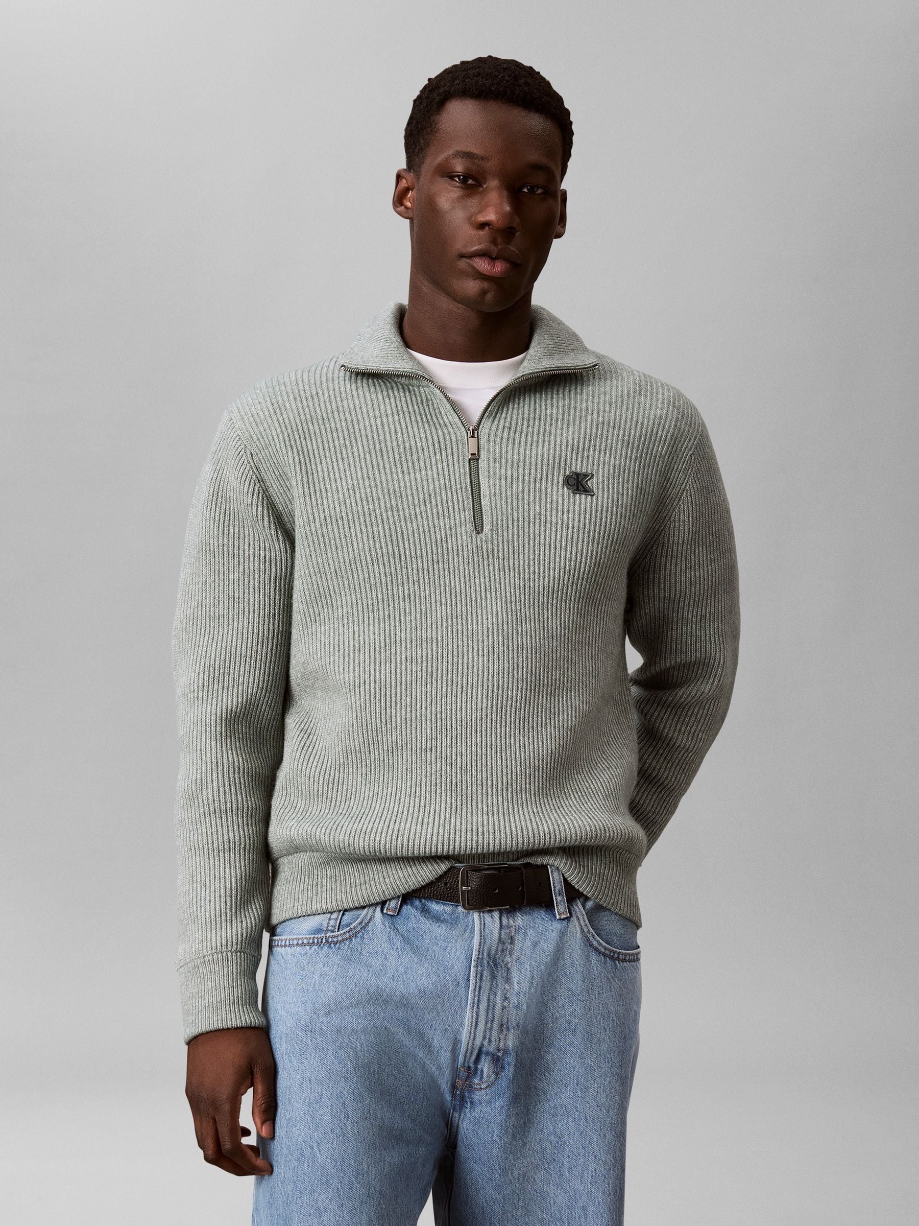 Buy Calvin Klein Green Wool Blend Zip Neck Jumper from Next USA