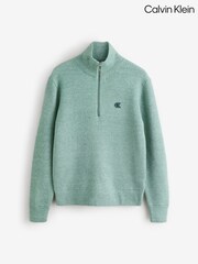 Calvin Klein Green Wool Blend Zip Neck Jumper - Image 1 of 2