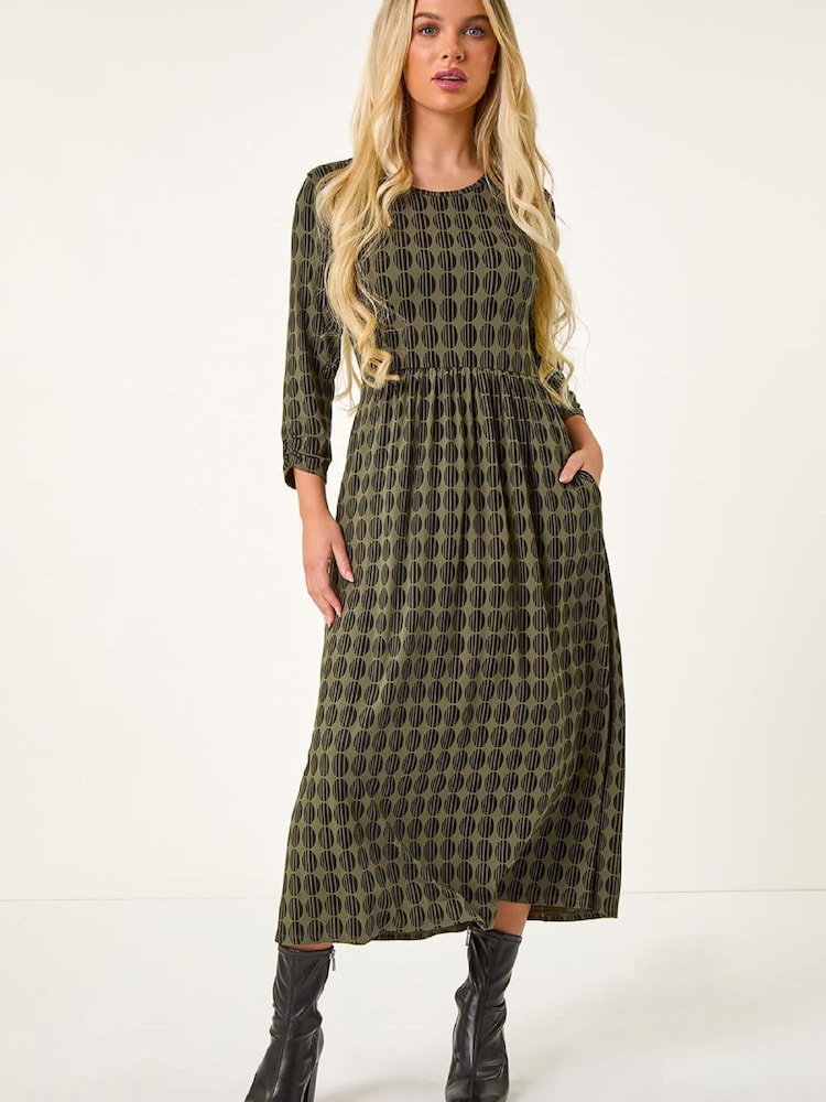 Roman Green Petite Geometric Spot Midi Dress - Image 2 of 5 Roman Green Petite Geometric Spot Midi Dress - Image 2 of 5