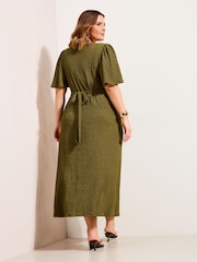 Friends Like These Green Curve Textured V-Neck Long Sleeve Midi Dress - Image 4 of 4