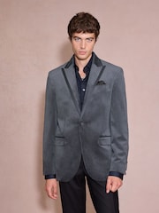 Charcoal Grey Slim Fit Velvet Blazer - Image 1 of 4