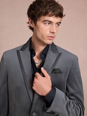 Charcoal Grey Slim Fit Velvet Blazer - Image 4 of 4