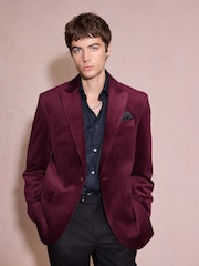 Burgundy Red Regular Fit Velvet Blazer - Image 1 of 10