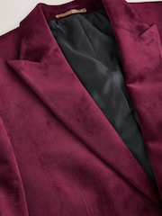 Burgundy Red Regular Fit Velvet Blazer - Image 7 of 10