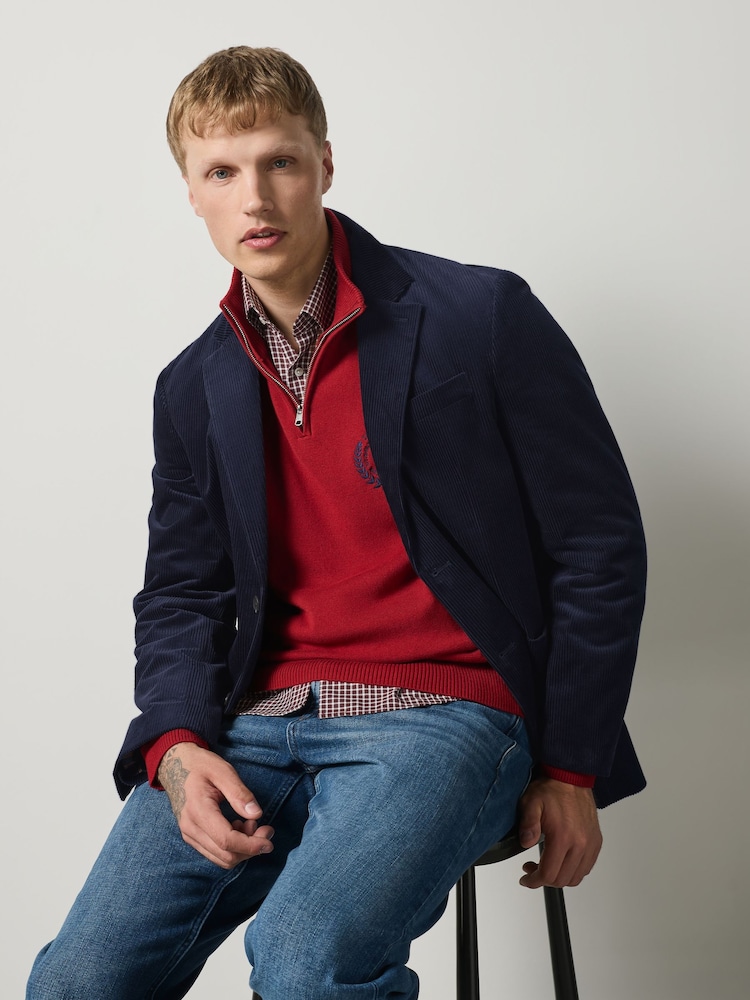 Navy Blue Regular Fit Corduroy Blazer - Image 1 of 6