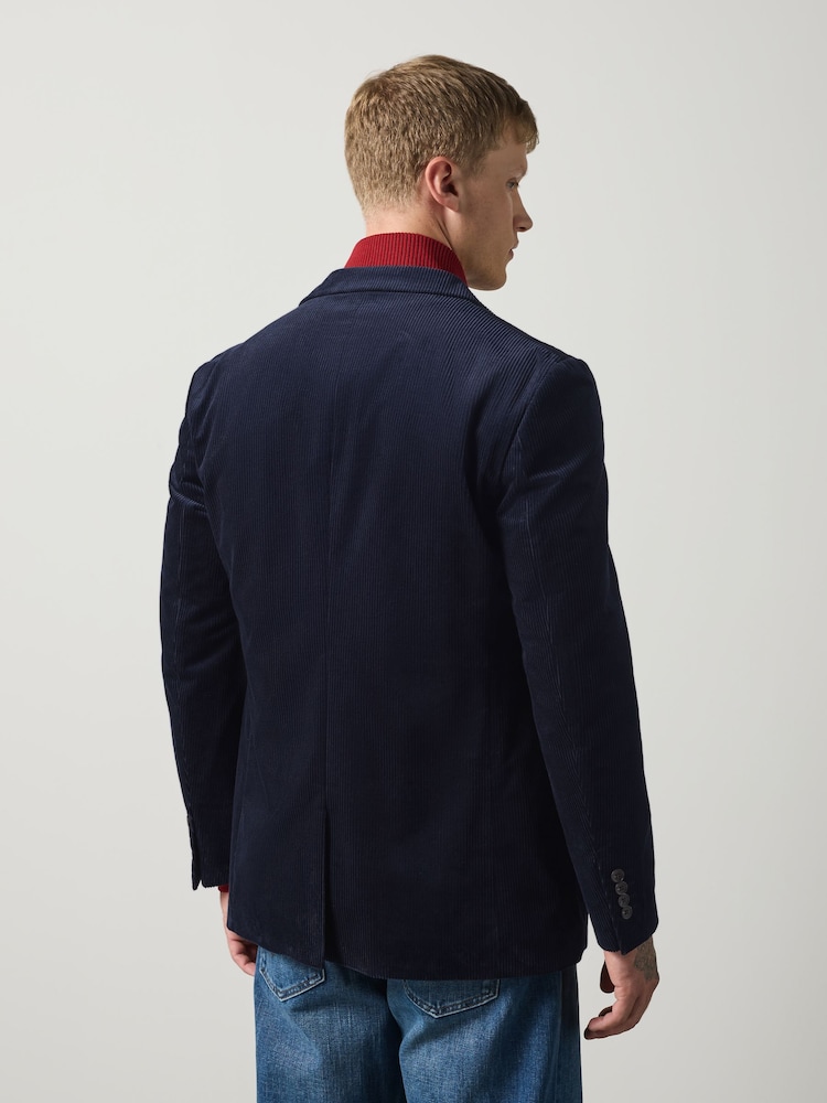 Navy Blue Regular Fit Corduroy Blazer - Image 2 of 6