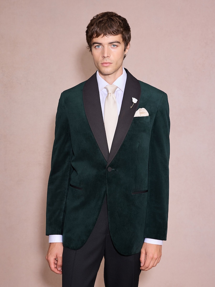 Forest Green Regular Fit Velvet Blazer - Image 1 of 10 Forest Green Regular Fit Velvet Blazer - Image 1 of 10