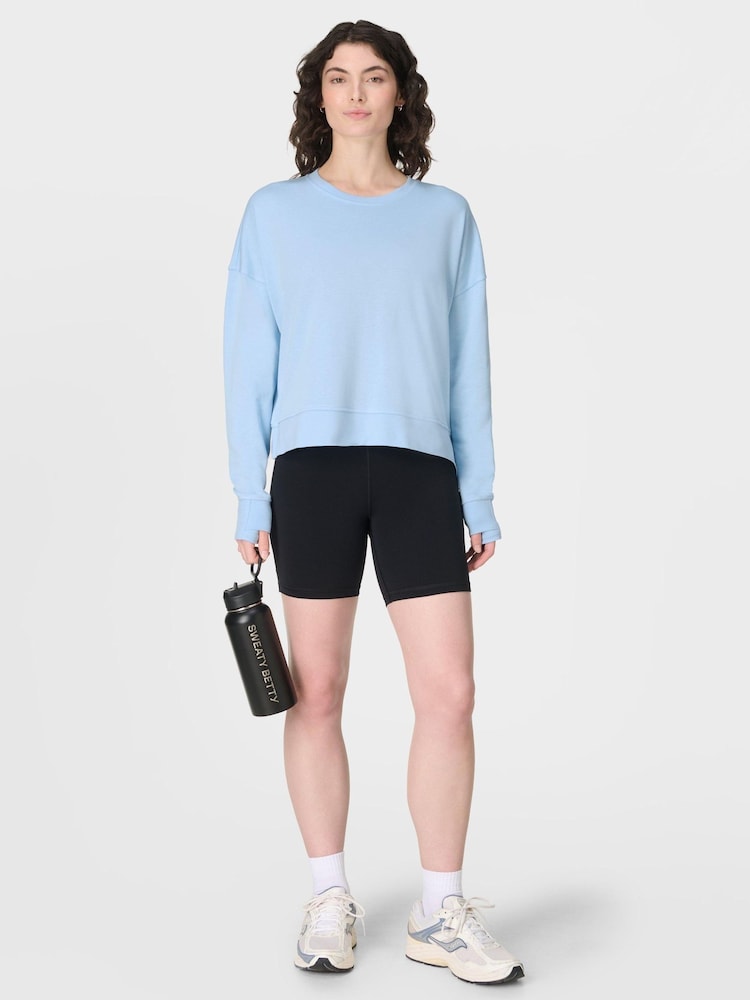 Sweaty Betty Blue Marl After Class Crop Sweatshirt - Image 1 of 6 Sweaty Betty Blue Marl After Class Crop Sweatshirt - Image 1 of 6