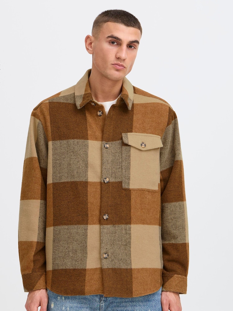 !Solid Brown Relaxed Fit Box Shirt - Image 1 of 5 !Solid Brown Relaxed Fit Box Shirt - Image 1 of 5