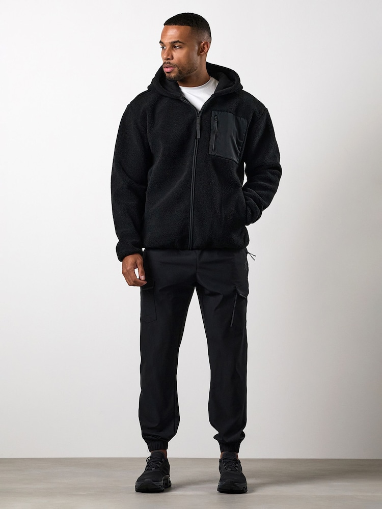 Gym King Black Terrace Full Zip Borg Jacket - Image 1 of 4 Gym King Black Terrace Full Zip Borg Jacket - Image 1 of 4