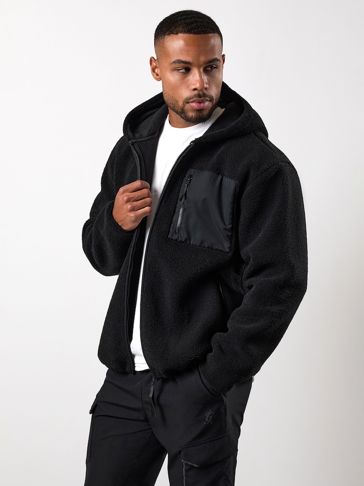 Gym King Black Terrace Full Zip Borg Jacket - Image 2 of 4 Gym King Black Terrace Full Zip Borg Jacket - Image 2 of 4