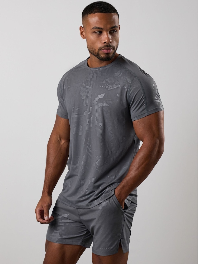 Gym King Grey Debossed Camo T-Shirt - Image 1 of 5 Gym King Grey Debossed Camo T-Shirt - Image 1 of 5