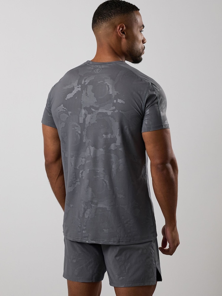 Gym King Grey Debossed Camo T-Shirt - Image 2 of 5 Gym King Grey Debossed Camo T-Shirt - Image 2 of 5