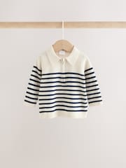Blue/Cream Stripe Baby Collared Knitted Top and Trousers Set (0mths-2yrs) - Image 2 of 10
