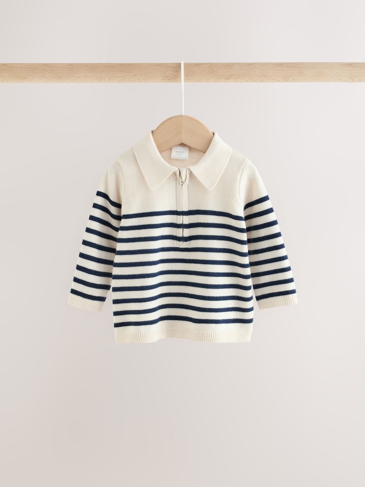 Blue/Cream Stripe Baby Collared Knitted Top and Trousers Set (0mths-2yrs) - Image 2 of 10 Blue/Cream Stripe Baby Collared Knitted Top and Trousers Set (0mths-2yrs) - Image 2 of 10