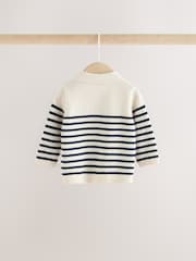 Blue/Cream Stripe Baby Collared Knitted Top and Trousers Set (0mths-2yrs) - Image 5 of 10