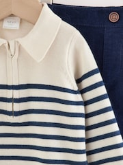 Blue/Cream Stripe Baby Collared Knitted Top and Trousers Set (0mths-2yrs) - Image 7 of 10