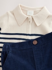 Blue/Cream Stripe Baby Collared Knitted Top and Trousers Set (0mths-2yrs) - Image 8 of 10