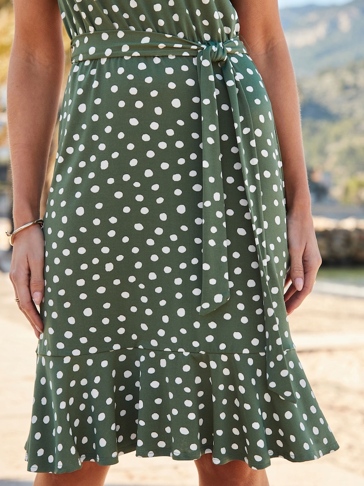 Sosandar Green Spot Print Tie Waist Shift Dress - Image 4 of 4 Sosandar Green Spot Print Tie Waist Shift Dress - Image 4 of 4