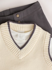 Charcoal Grey/Cream Baby Knit Vest, Bodysuit and Trousers Set (0mths-3yrs) - Image 12 of 14