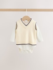 Charcoal Grey/Cream Baby Knit Vest, Bodysuit and Trousers Set (0mths-3yrs) - Image 3 of 11