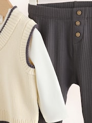 Charcoal Grey/Cream Baby Knit Vest, Bodysuit and Trousers Set (0mths-3yrs) - Image 8 of 11