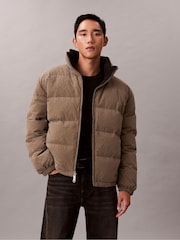 Calvin Klein Brown Allover Emblem Logo Reversible Puffer Jacket - Image 1 of 7