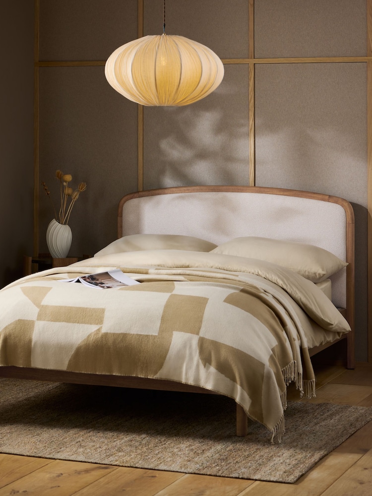 Wooden Dark Bronx Boucle Twill Oyster Natural Matson Wooden Bed Frame - Image 1 of 4