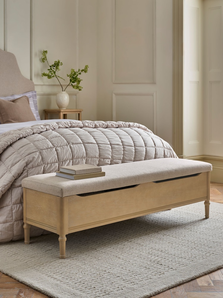 Tweedy Plain Light Natural Lily Wooden Storage Ottoman Bench - Image 1 of 8 Tweedy Plain Light Natural Lily Wooden Storage Ottoman Bench - Image 1 of 8