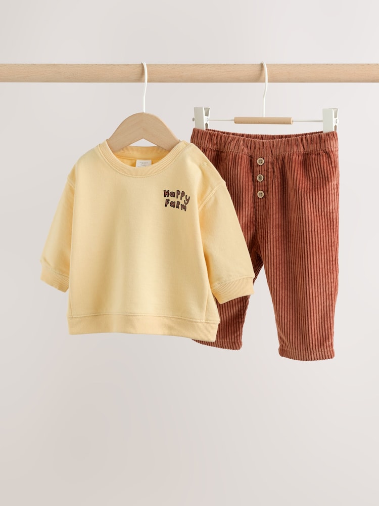 Yellow Farm Sweatshirt and Cord Trousers Baby Set 2 Piece (0mths-2yrs) - Image 1 of 10 Yellow Farm Sweatshirt and Cord Trousers Baby Set 2 Piece (0mths-2yrs) - Image 1 of 10