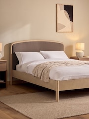 Wooden Light Oak Effect Soft Twill Mink Natural Matson Wooden Bed Frame - Image 1 of 9