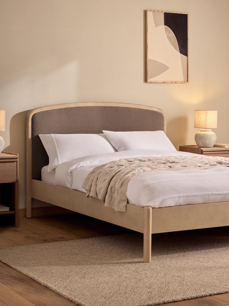 Wooden Light Oak Effect Soft Twill Mink Natural Matson Wooden Bed Frame - Image 1 of 9 Wooden Light Oak Effect Soft Twill Mink Natural Matson Wooden Bed Frame - Image 1 of 9
