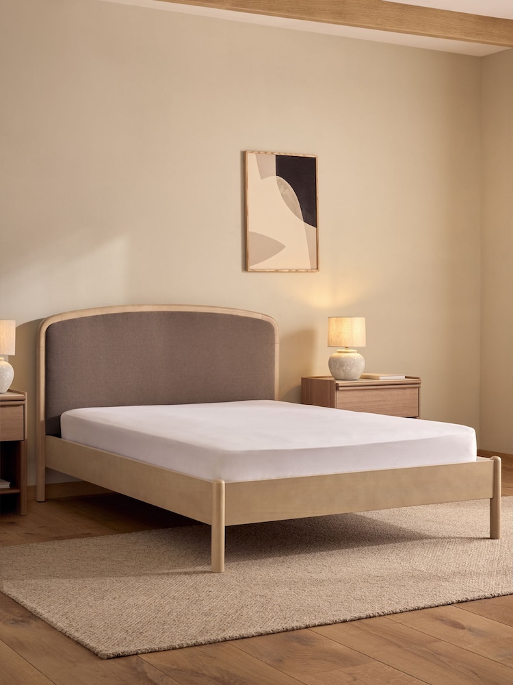 Wooden Light Oak Effect Soft Twill Mink Natural Matson Wooden Bed Frame - Image 2 of 9 Wooden Light Oak Effect Soft Twill Mink Natural Matson Wooden Bed Frame - Image 2 of 9