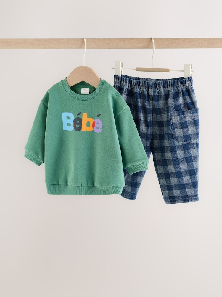Green Slogan Baby Set Sweat Top and Trousers (0mths-2yrs) - Image 1 of 11 Green Slogan Baby Set Sweat Top and Trousers (0mths-2yrs) - Image 1 of 11