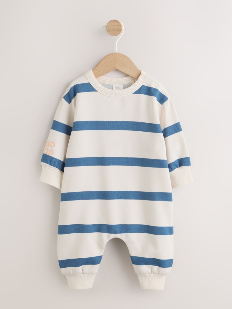 Blue/Ecru Stripe Sweat Baby Romper (0mths-3yrs) - Image 1 of 10 Blue/Ecru Stripe Sweat Baby Romper (0mths-3yrs) - Image 1 of 10