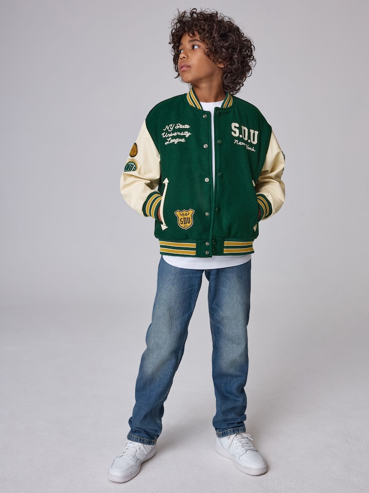 Superdry Green Varsity Bomber Jacket - Image 1 of 12 Superdry Green Varsity Bomber Jacket - Image 1 of 12