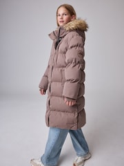 Superdry Taupe Brown Everest Longline Puffer Coat - Image 1 of 7