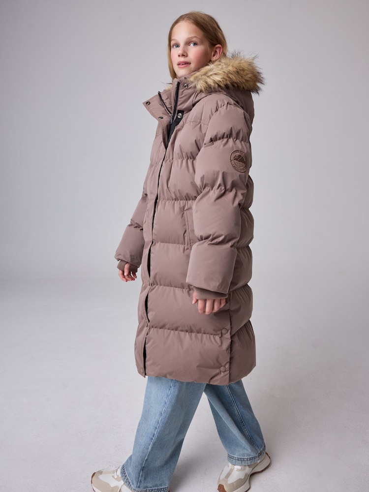 Superdry Taupe Brown Everest Longline Puffer Coat - Image 1 of 7