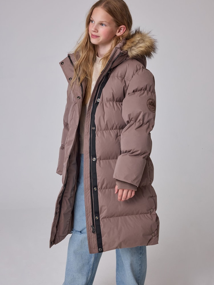 Superdry Taupe Brown Everest Longline Puffer Coat - Image 2 of 7