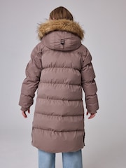 Superdry Taupe Brown Everest Longline Puffer Coat - Image 3 of 7