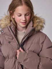 Superdry Taupe Brown Everest Longline Puffer Coat - Image 4 of 7