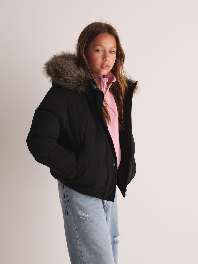 Superdry Black Everest Padded Bomber Coat - Image 2 of 10 Superdry Black Everest Padded Bomber Coat - Image 2 of 10