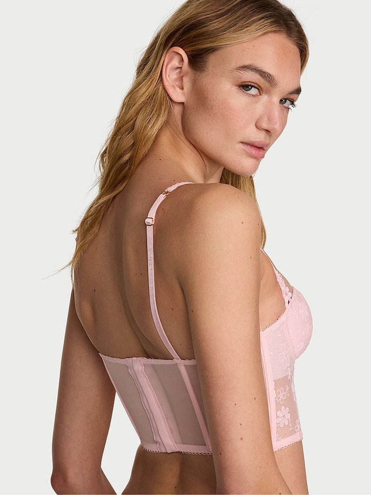Victoria's Secret Angel Pink Blossom Embroidery Plunge Corset Top - Image 2 of 3 Victoria's Secret Angel Pink Blossom Embroidery Plunge Corset Top - Image 2 of 3
