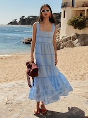 BHOEM Blue Square Neck Embroidered Maxi Dress - Image 1 of 5