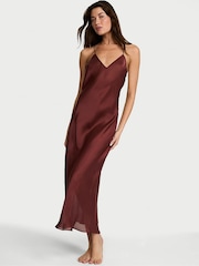 Victoria's Secret Cherry Wood Red Sheer Satin Long Slip Dress - Image 1 of 2