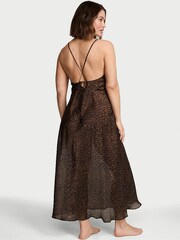 Victoria's Secret Leopard Brown Sheer Satin Long Slip Dress - Image 2 of 3