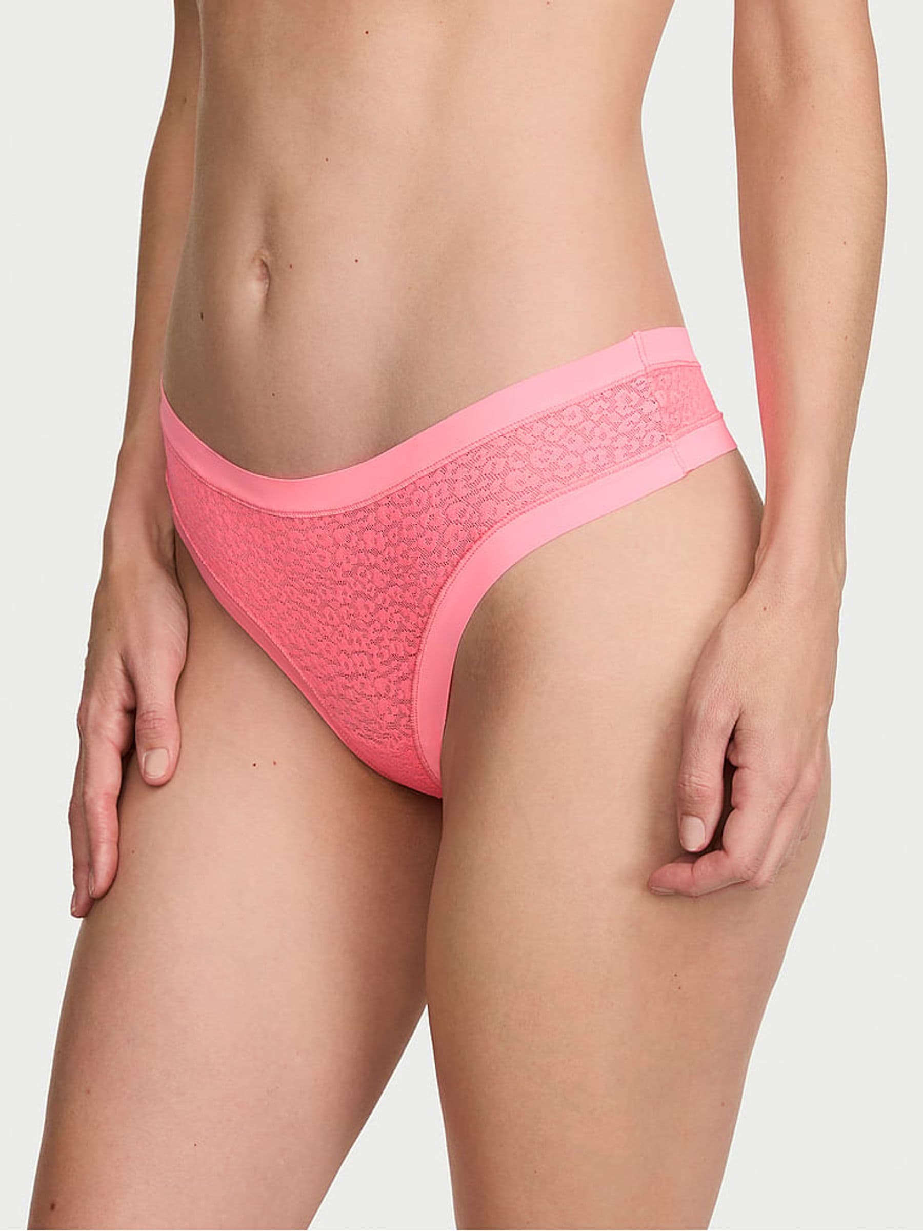 Victoria's Secret Pink Highlighter Thong Leopard Lace Knickers