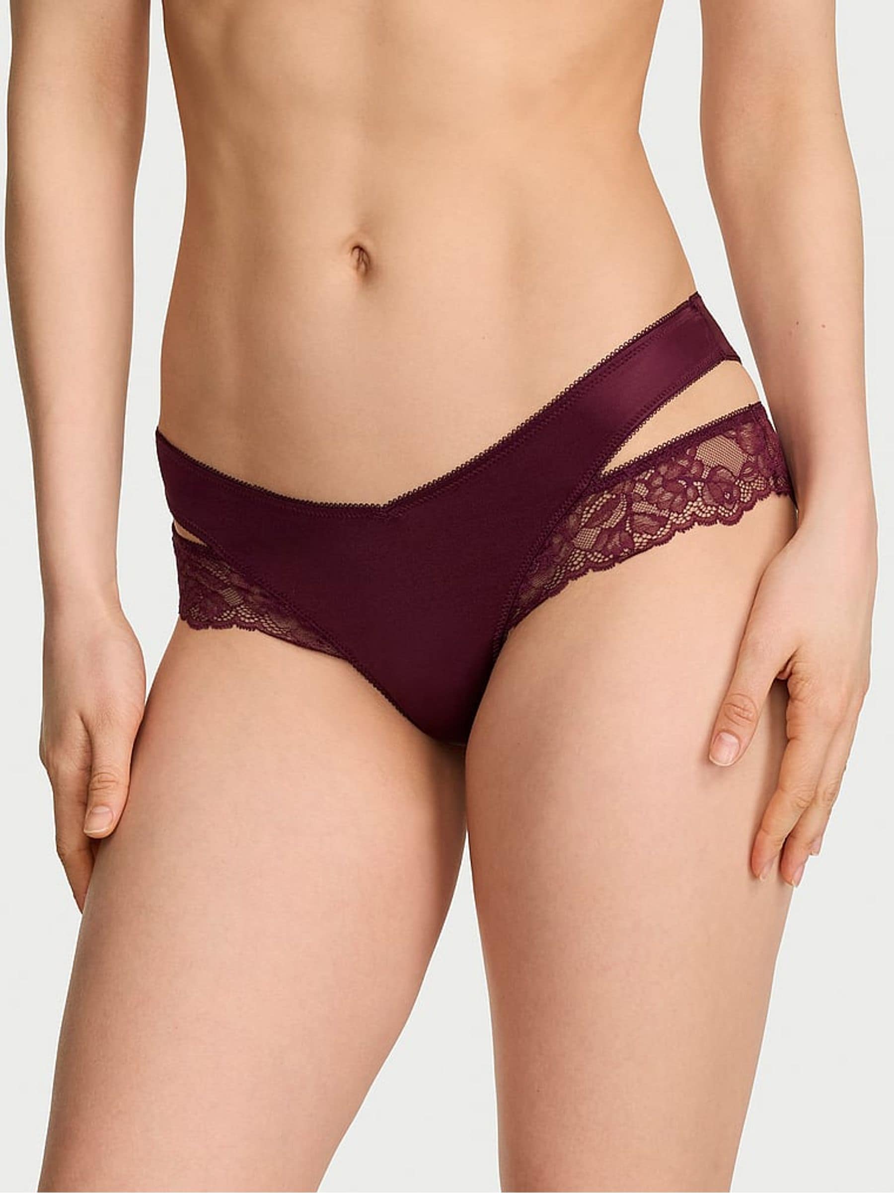Victoria's Secret Rich Maroon Red Cheeky Lace Trim Cut Out Knickers