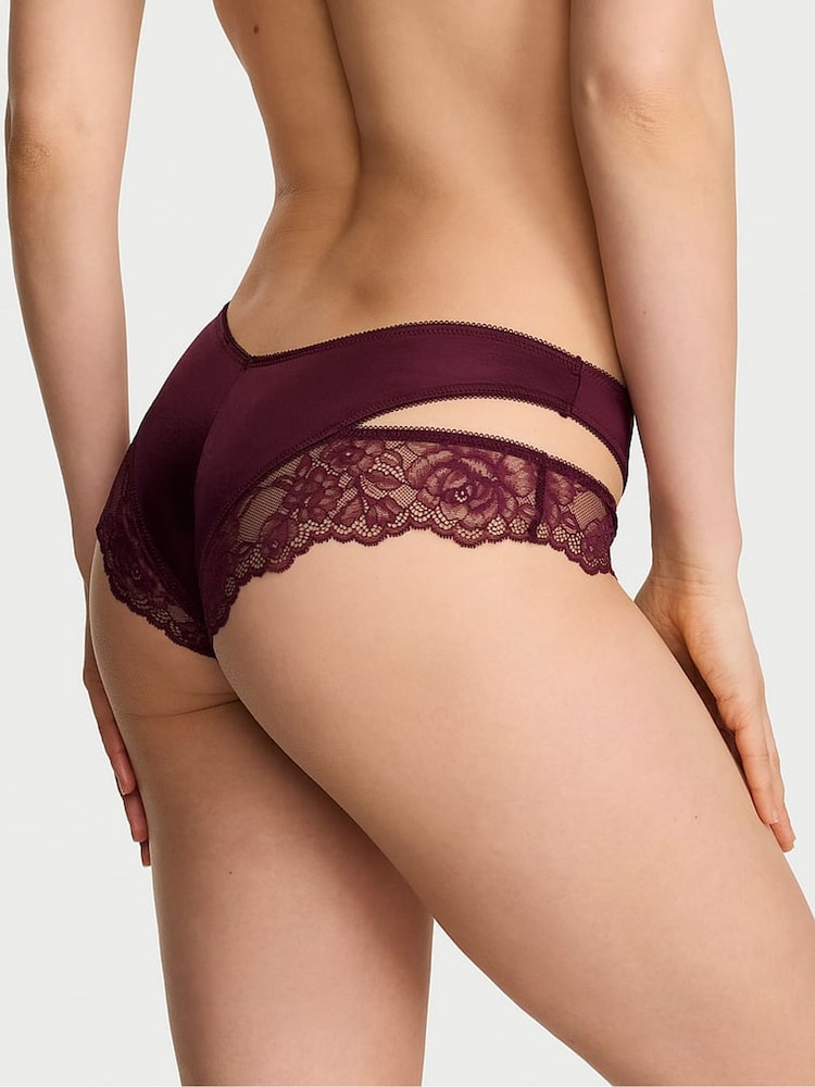 Victoria's Secret Rich Maroon Red Cheeky Lace Trim Cut Out Knickers - Image 2 of 2